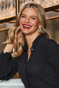 Silver Rhinestone Detail Chunky Hoop Earrings -SOSANDAR Sales web crop 2310 37 a23tw069bk0001 a23bd012mc0005 37 042