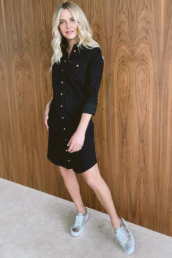 Black Denim Popper Front Relaxed Fit Shirt Dress -SOSANDAR Sales web img 060267