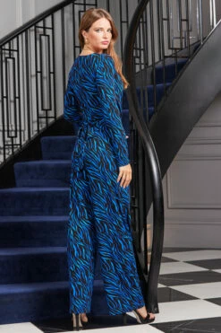 Blue Animal Print Wrap Front Wide Leg Jumpsuit With Pockets 10 Blue Animal Print Wrap Front Wide Leg Jumpsuit With Pockets -SOSANDAR Sales web rt 107 a20jj004blan01 099