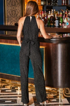 Black Sparkly Halter Neck Jumpsuit 8 Black Sparkly Halter Neck Jumpsuit -SOSANDAR Sales web rt 110 a22jj009bk0001 152