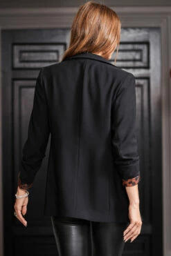 Black Leopard Lining Blazer With Zip Pockets -SOSANDAR Sales web rt 134 a22ow023rd0001 286 1