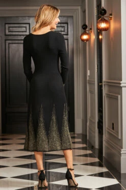 Black Metallic Detail Square Neck Fit & Flare Dress 12 Black Metallic Detail Square Neck Fit & Flare Dress -SOSANDAR Sales web rt 158 a22dk510bk0001 144