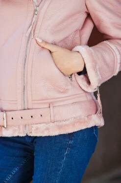 Soft Pink Faux Shearling Biker Jacket -SOSANDAR Sales web rt 17 a19ol004pk0020 s23tk655pt0009 s23bd003be0032 352