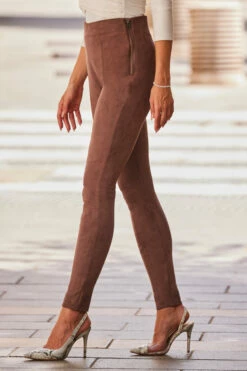 Taupe Faux Suede Seam Detail Premium Leggings -SOSANDAR Sales web rt 82 a22ow062nl0006 587