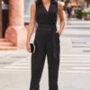 Black Tuxedo Wrap Front Belted Jumpsuit With Pockets -SOSANDAR Sales web rt 83 a22jw004bk0001 007