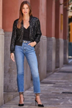 Black Sequin Bomber Jacket -SOSANDAR Sales web rt 91 s22ow023bk0001 006 1 1