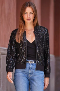 Black Sequin Bomber Jacket -SOSANDAR Sales web rt 91 s22ow023bk0001 119