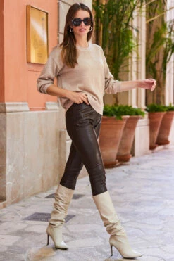 Chocolate Brown Leather Look Premium Leggings -SOSANDAR Sales web rt 96 a20tk003pk0014 203 1