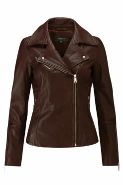 Chocolate Brown Leather Biker Jacket 16 Chocolate Brown Leather Biker Jacket -SOSANDAR Sales web rt choc sa17or02 burgundy leather bicker jacket burgundy2