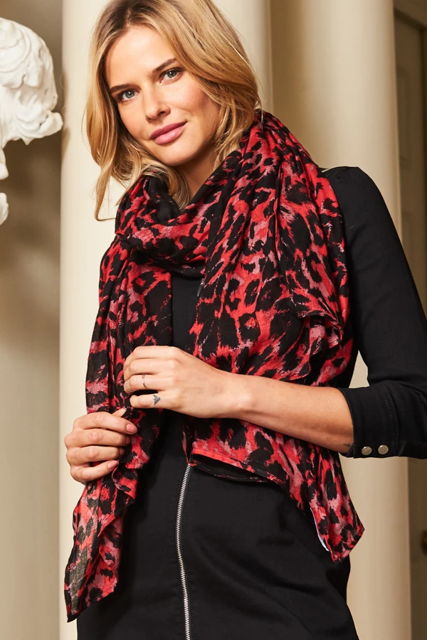 Red & Black Animal Print Scarf 3 Red & Black Animal Print Scarf