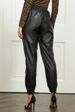 Black Leather Look Stretch Waist Joggers -SOSANDAR Sales web s21 s21tj078 089