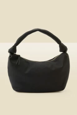 Black Faux Leather Knot Detail Slouched Shoulder Bag -SOSANDAR Sales web s22ac003bk 1