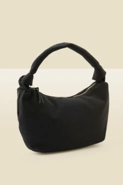 Black Faux Leather Knot Detail Slouched Shoulder Bag