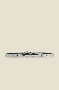 Silver Patent Leather Slim Waist Belt With Silver Clasp