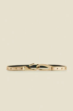 Gold Patent Leather Slim Waist Belt With Gold Clasp