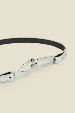 Silver Patent Leather Slim Waist Belt With Silver Clasp -SOSANDAR Sales web s22ac010mc0005 c