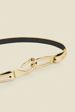 Gold Patent Leather Slim Waist Belt With Gold Clasp -SOSANDAR Sales web s22ac010mc0005 c rt