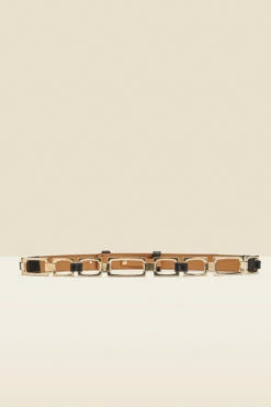 Black Leather Waist Belt With Chain Trim 9 Black Leather Waist Belt With Chain Trim -SOSANDAR Sales web s22ac052bk a