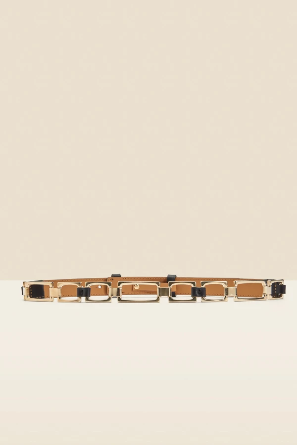 Black Leather Waist Belt With Chain Trim 5 Black Leather Waist Belt With Chain Trim - Image 3