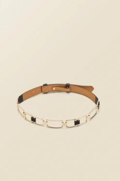 Black Leather Waist Belt With Chain Trim 10 Black Leather Waist Belt With Chain Trim -SOSANDAR Sales web s22ac052bk b