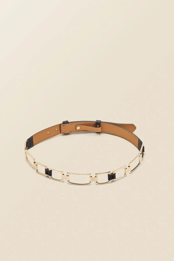 Black Leather Waist Belt With Chain Trim 6 Black Leather Waist Belt With Chain Trim - Image 4