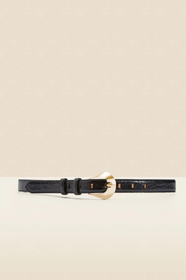 Black Oversized Rounded Buckle Croc Leather Waist Belt 4 Black Oversized Rounded Buckle Croc Leather Waist Belt - Image 2