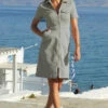 Sage Green Short Sleeve Zip Front Denim Dress With Pockets -SOSANDAR Sales web s4 s20dd052eu s21fw053 926 rt