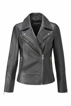 Charcoal Grey Leather Biker Jacket -SOSANDAR Sales web sa18or15 grey leather biker jacket