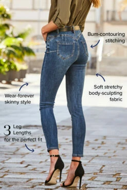 Mid Blue Sculpting Skinny Jeans -SOSANDAR Sales web sculpt arrows