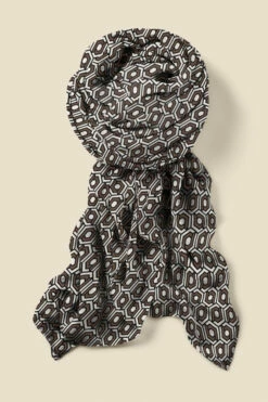Natural Geometric Print Contrast Trim Scarf