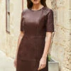 Burgundy Leather Zip Detail Shift Dress -SOSANDAR Sales web sosandar february malta 2020 day2 shot 20 7685