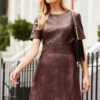 Burgundy Leather Panelled Shift Dress -SOSANDAR Sales web sosander pembridge square day2 317192440