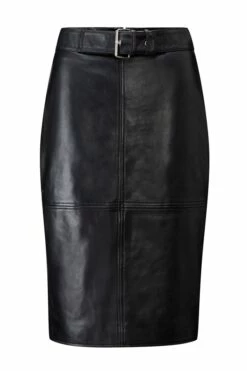 Black Leather Buckle Detail Pencil Skirt -SOSANDAR Sales web ss18st04 black leather buckle detail leather skirt