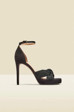 Black Nubuck Leather Knot Detail Platform Heel -SOSANDAR Sales web web 2308 box a23fw081bk0001 a