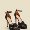 Black Nubuck Leather Knot Detail Platform Heel