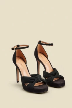 Black Nubuck Leather Knot Detail Platform Heel