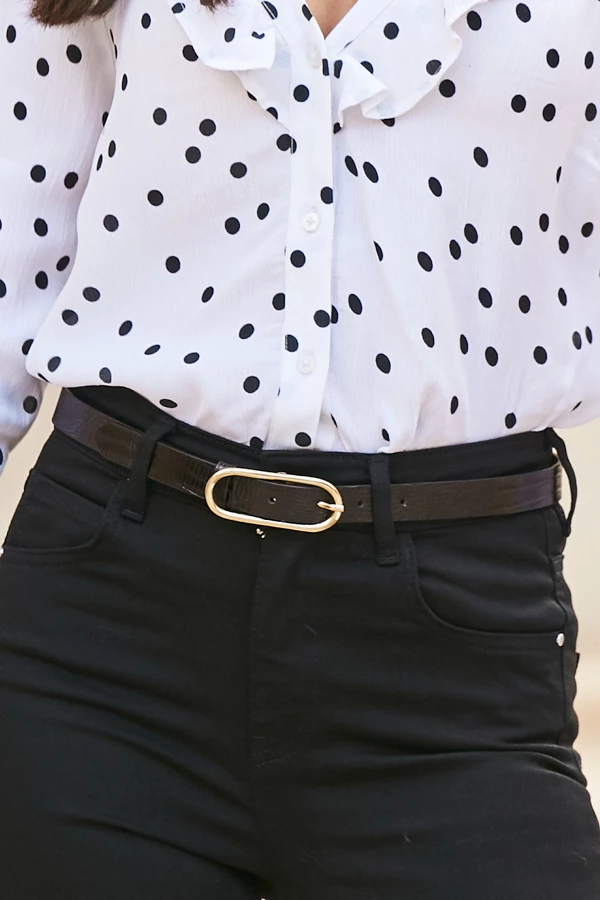 Chocolate Brown Croc Effect Leather Waist Belt With Gold Round Buckle 6 Chocolate Brown Croc Effect Leather Waist Belt With Gold Round Buckle - Image 4